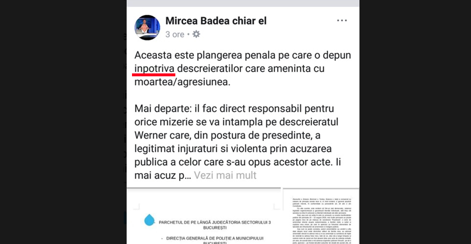 Mircea Badea, vezi că "înpotriva" se scrie cu doi n!