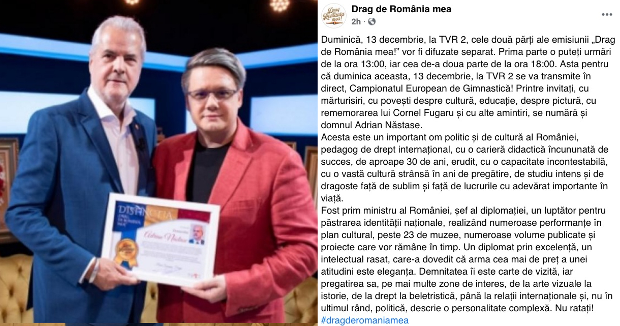 "Eroul" Adrian Năstase, premiat de TVR cu mâna lui Fuego! După ce a împodobit 4 ani bradul la Rahova!