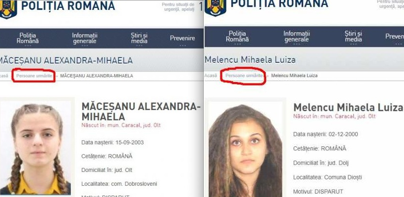 Alexandra şi Luiza apar pe site-ul Poliţiei Române la secţiunea cu infractori periculoşi. Să-l pună și pe criminal la "colaboratori apropiați"