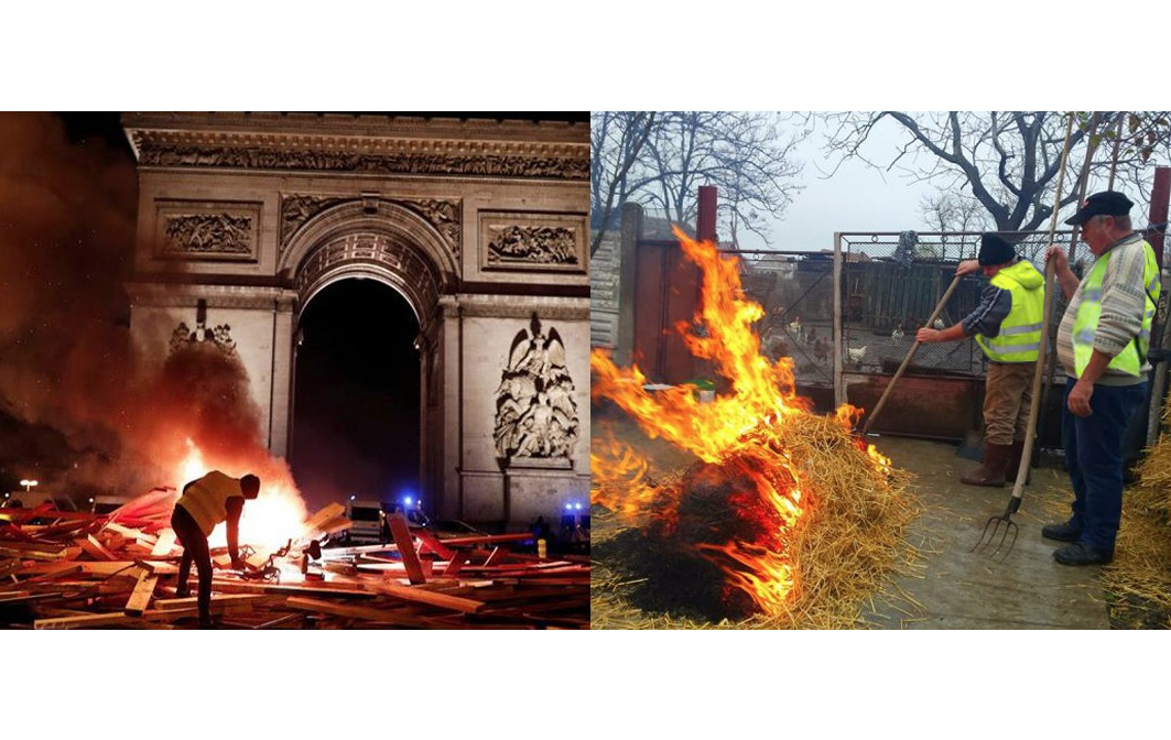 Lăsați Parisul! Vestele galbene din Argeș au încendiat un porc!